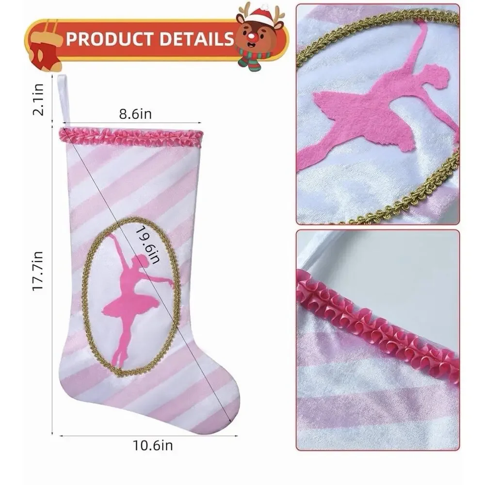 19 inch Ballet Christmas Stocking, Ballerina & Gold Trim Design